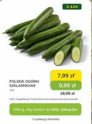 Ogórki szklarniowe polskie promocja w Stokrotka