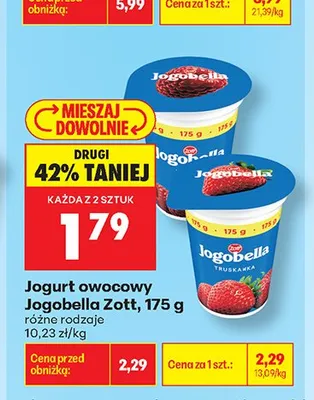 Jogurt owocowy Jogobella truskawkowy Zott promocja w Biedronka