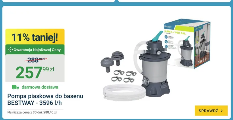 Pompa piaskowa do basenu BESTWAY - 3596l/h promocja w ERLI