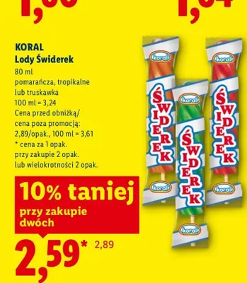 Lody Świderek pomarańcza Koral promocja w Lidl