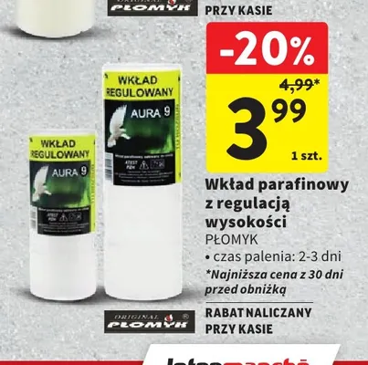 Wkład parafinowy z regulacją wysokości Płomyk promocja w Intermarche