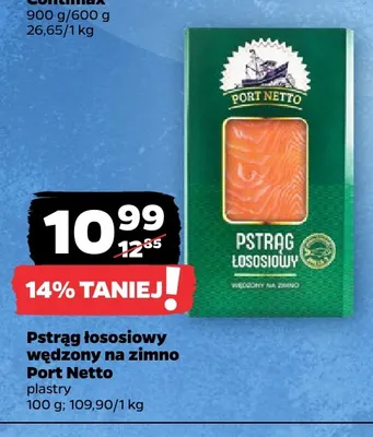 Pstrąg łososiowy wędzony na zimno Port Netto plastry promocja w Netto
