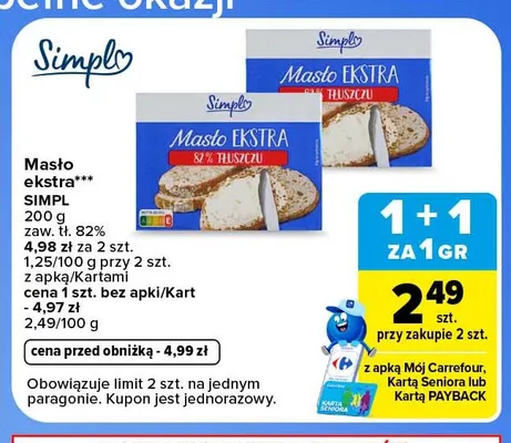Masło ekstra Simpl promocja w Carrefour