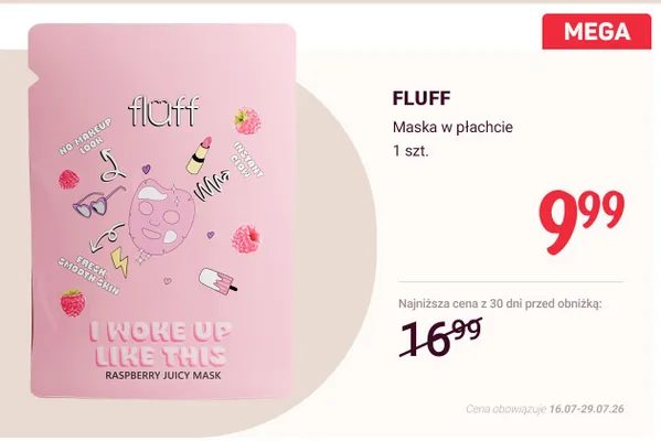 Maska w płachcie Fluff Raspberry Juicy Mask promocja w Rossmann