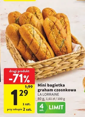 Mini bagietka graham czosnkowa La Lorraine promocja w Intermarche