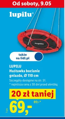 Huśtawka bocianie gniazdo Lupilu Ø110cm promocja w Lidl