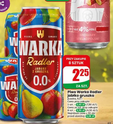 Piwo bezalkoholowe Warka Radler jabłko gruszka promocja w Dino