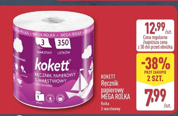Ręcznik papierowy Kokett Mega Rolka 3-warstwowy promocja w Aldi