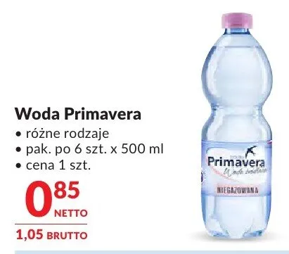 Woda Primavera różne rodzaje promocja w Makro