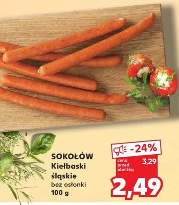 Kiełbaski śląskie bez osłonki Sokołów promocja w Kaufland