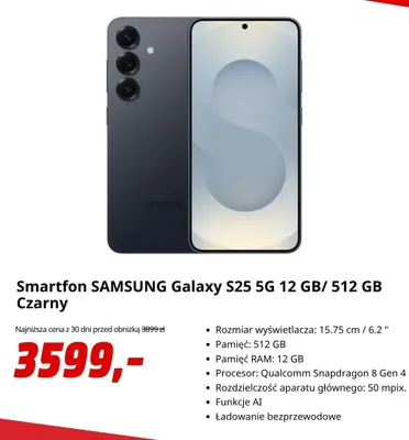 Smartfon Samsung Galaxy S25 5 g Czarny promocja w Media Markt