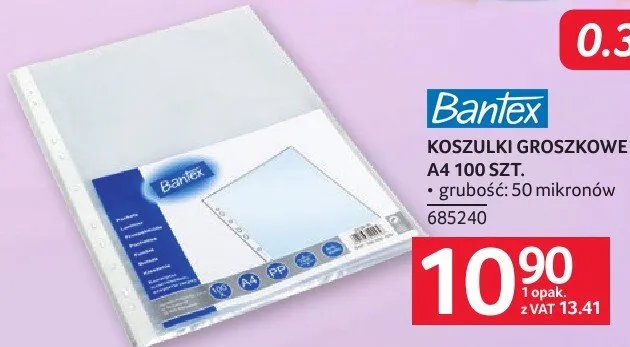 Koszulki groszowe Bantex A4 100 szt. promocja w Selgros