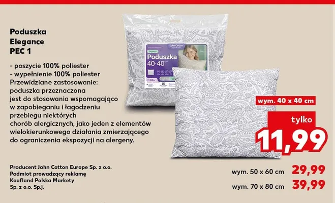 Poduszka Elegance PEC 1 wym. 50x60cm John Cotton promocja w Kaufland