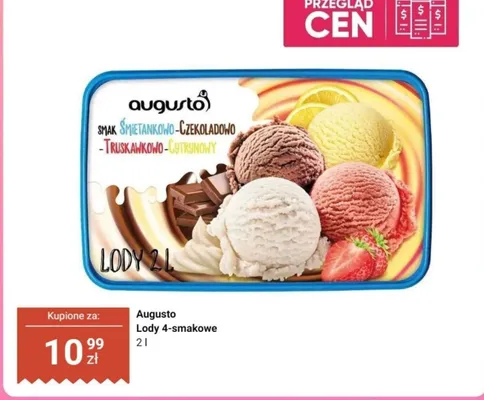 Lody 4-smakowe Augusto śmietankowo-czekoladowo-truskawkowo-cytrynowy promocja w Dino