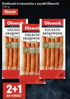 Kiełbaski krakowskie z szynki Olewnik promocja w Delikatesy Centrum