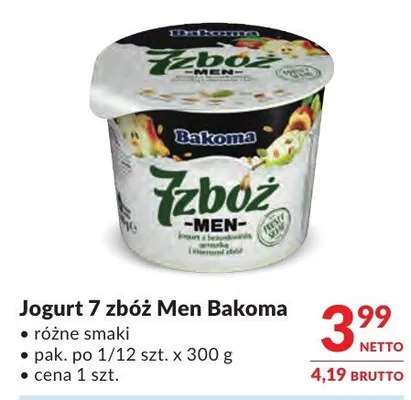 Jogurt 7 zbóż Men Bakoma promocja w Makro