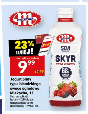 Jogurt pitny typu islandzkiego owoce ogrodowe Mlekovita promocja w Twój Market