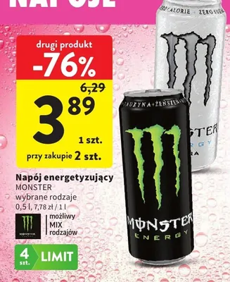 Napój energetyzujący Monster Ultra promocja w Intermarche