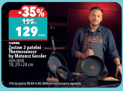 Zestaw 3 patelni Thermosensor by Mateusz Gessler non-stick 18, 20 i 24 cm promocja w Biedronka Home