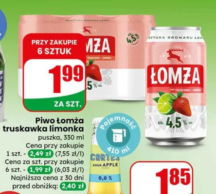 Piwo Łomża truskawka limonka bezalkoholowe puszka promocja w Dino