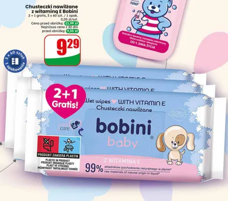 Chusteczki nawilżane z witaminą E Bobini baby 3-pak promocja w Dino