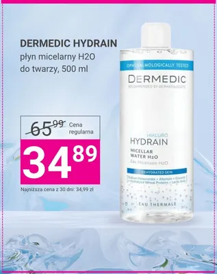 Płyn micelarny H2O do twarzy Dermedic Hydrain promocja w Hebe