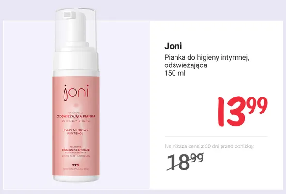 Pianka do higieny intymnej odświeżająca Joni promocja w Rossmann