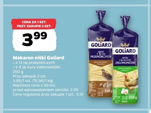 Makaron nitki Goliard z 12 jaj przepiórczych promocja w Netto
