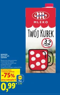 Mleko UHT Twój Kubek Mlekovita 3,2% promocja w Lidl