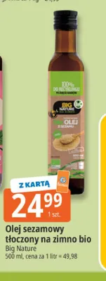 Olej sezamowy tłoczony na zimno bio Big Nature promocja w Leclerc