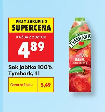 Sok jabłko 100% Tymbark promocja w Biedronka