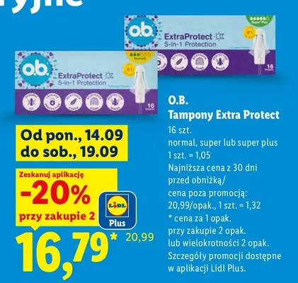 Tampony Extra Protect super plus O.B. promocja w Lidl