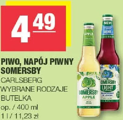 Piwo napój piwny Somersby Carlsberg butelka promocja w SPAR