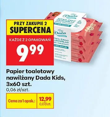 Papier toaletowy nawilżany Dada Kids 3-pak 60szt. promocja w Biedronka