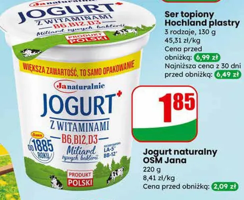 Jogurt naturalny z witaminami promocja w Dino