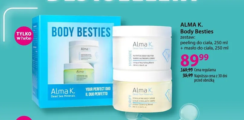 Zestaw peeling do ciała 250 ml + masło do ciała 250 ml Alma K. Body Besties promocja w Hebe