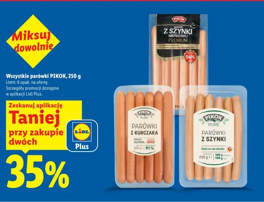 Parówki z szynki Pikok Pure promocja w Lidl