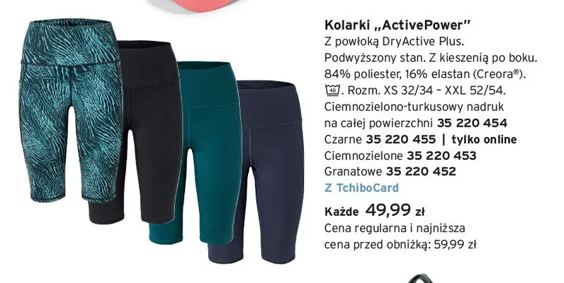 Kolarki ActivePower Tchibo z ciemnozielono-turkusowym nadrukiem promocja w Tchibo