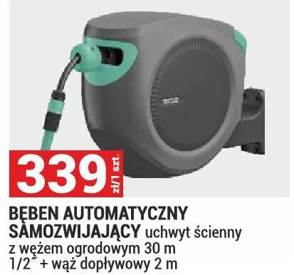 Bęben automatyczny samozwijający uchwyt ścienny z wężem ogrodowym 30m 1/2" wąż dopływowy 2m promocja w Merkury Market