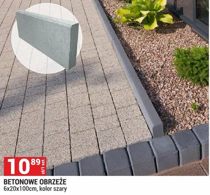 Betonowe obrzeże 6x20x100cm, kolor szary promocja w Merkury Market
