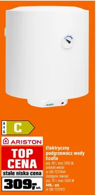 Elektryczny podgrzewacz wody Ariston Ecofix poj. 75l moc 1500W nr OBI 7237472 promocja w OBI