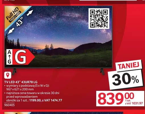 Telewizor LED 43" LG 43UR78 promocja w Selgros