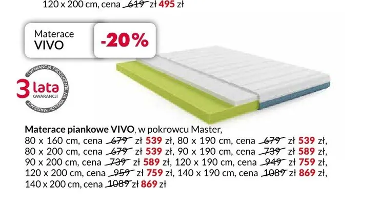 Materac piankowy VIVO 80x160 cm promocja w Salony Agata