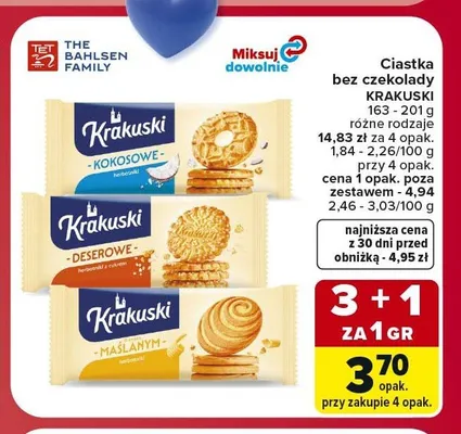 Ciastka bez czekolady Krakuski Kokosowe promocja w Carrefour Market
