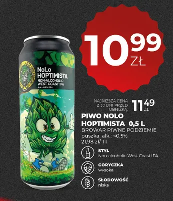 Piwo bezalkoholowe Piwne Podziemie NoLo Hoptimista promocja w Duży Ben