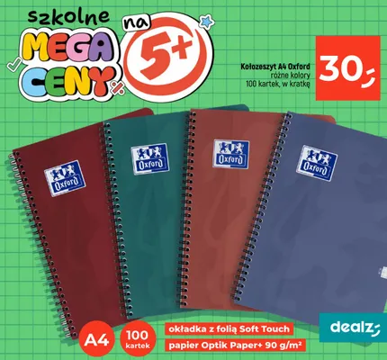 Kołozeszyt A4 Oxford 100 kartek w kratkę promocja w Dealz