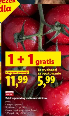 Pomidory malinowe kiściowe polskie promocja w Lidl