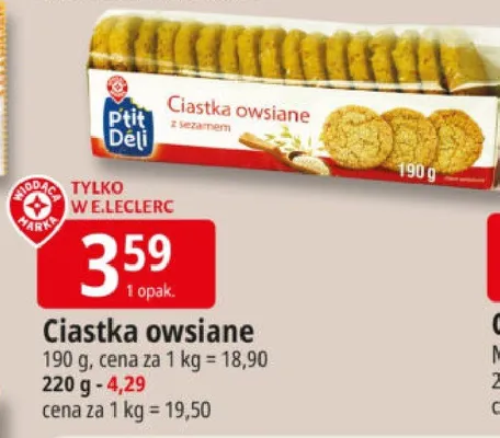 Ciastka owsiane z sezamem promocja w Leclerc