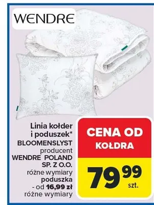 Linia kołder i poduszek Bloomenslyst producent Wendre Poland Sp. z o.o. różne wymiary poduszka - od 16,99 zł różne wymiary promocja w Carrefour