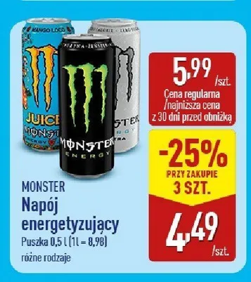 Napój energetyzujący Monster promocja w Aldi